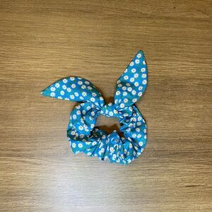 Handmade Blue Floral Bunny Ear Scrunchie
